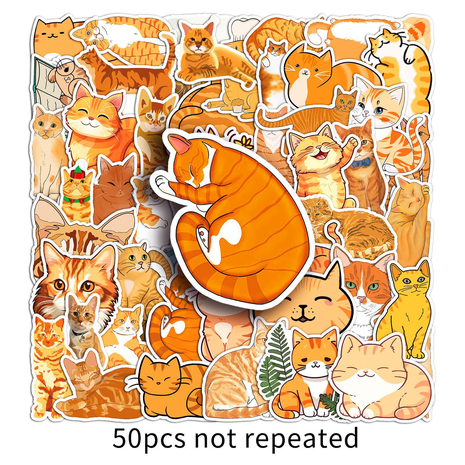 50 Cute Orange Cat Stickers: Adorable Pet Cat Art for Journals