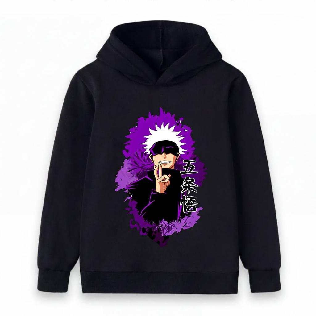 Kids Boys Girls Pullover Hoodie, Trendy Anime Character Printed Casual Hooded Sweatshirt with Purple Graphic, Comfortable Long Sleeve Top for Daily X