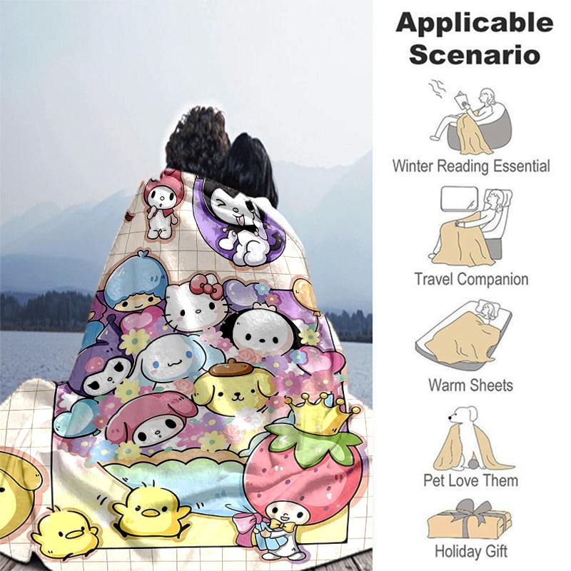 1pc Kuromi & Friends Design Blanket, Soft Throw Blanket for Couch Bed Sofa, Living Room, Travel, Camping, Car Blankets, Beach, Office Naps, Warm Cozy