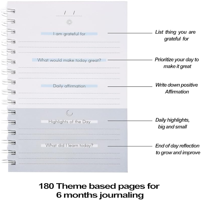 Papboo The Five Minute Gratitude Journal for 6 Months, Affirmation Journal, Planner, Happiness,Productivity, Self Care,