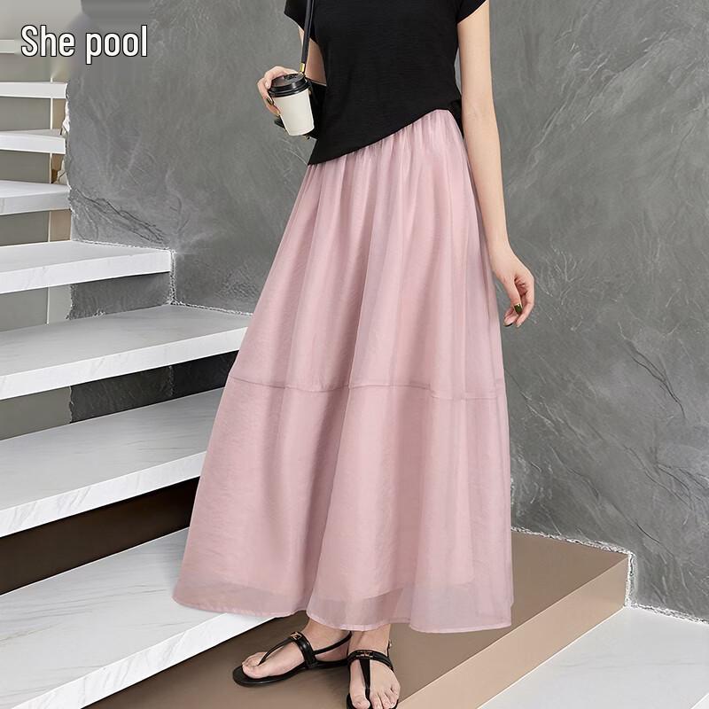 Women s High-Waist Mesh A-Line Midi Skirt L