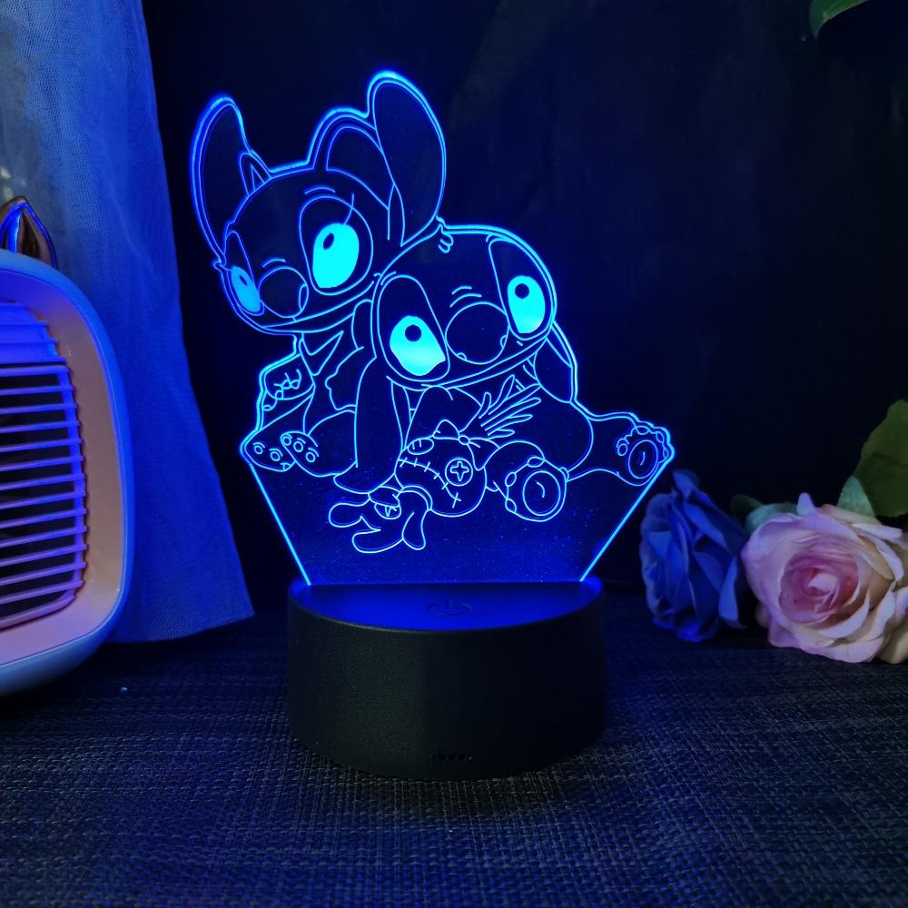 Stitch 3D Acryl Illusion Nachtlicht 16 Farbwechselnde Dekorationslichter Mit Fernbedienung Weihnachten Geburtstag Dekoration Geschenk