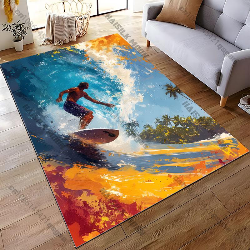 Surfer riding ocean wavecarpet Yoga living room room decor children's crawling mat doormat area rug games floor mat