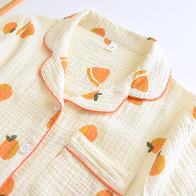 Women's Spring/Summer Short Sleeve Pajama Set - Crepe Cotton, Long Pants, Thin Air Conditioning Suit