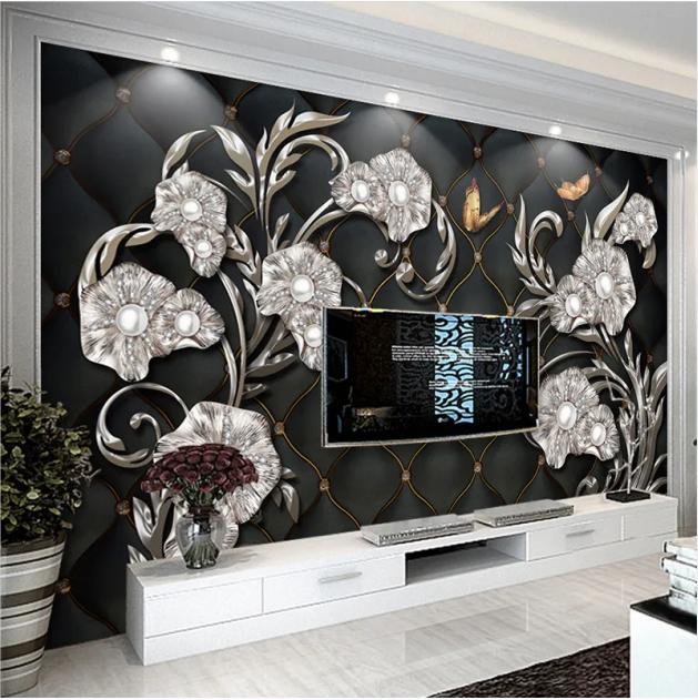 European Style Luxury Wallpaper 3D Stereo Flower Jewelry Mural Hotel Living Room Background Wall Mural Home Decor