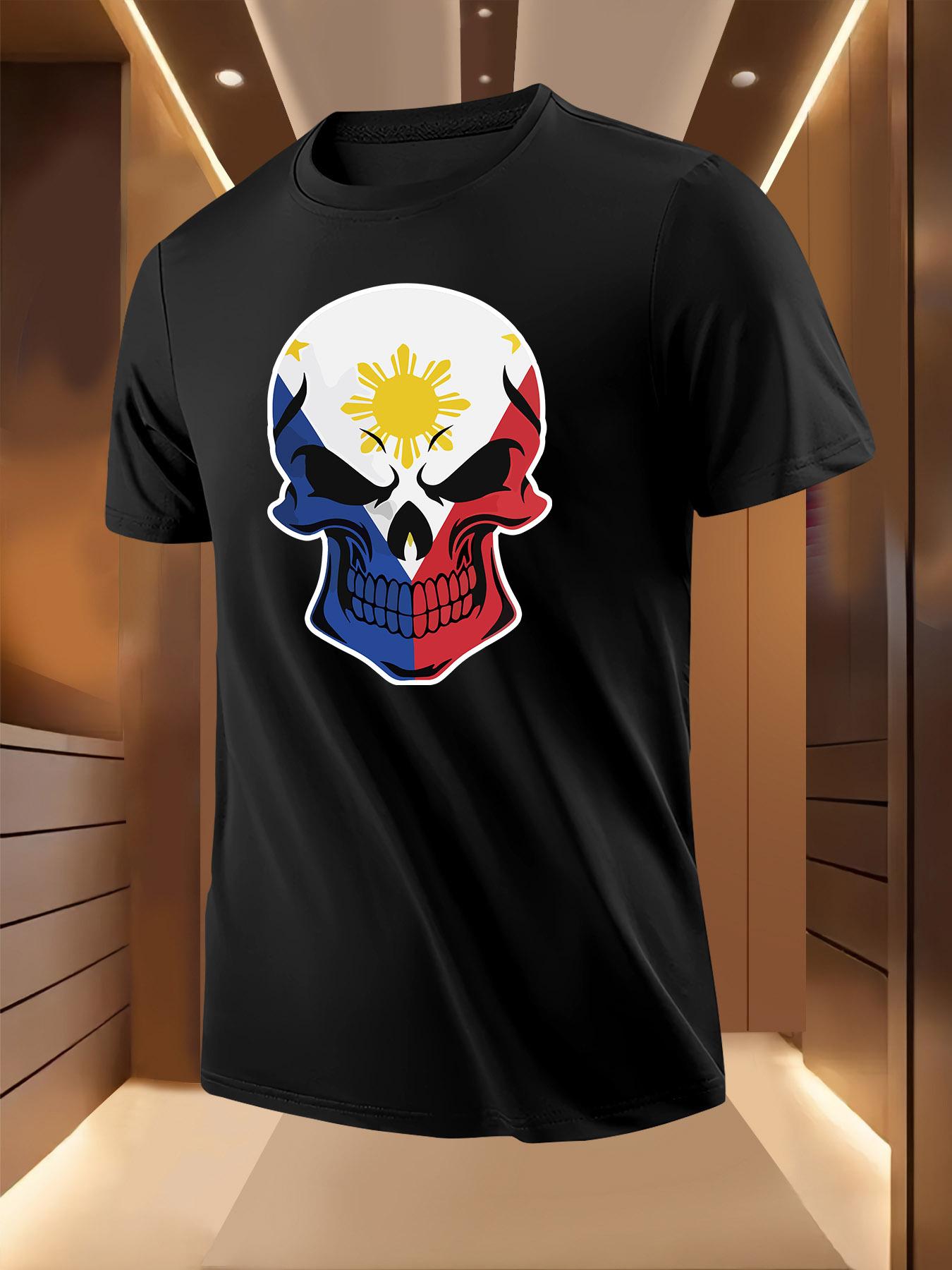 Philippine Skull Graphic Tshirt - Bold Red Blue Design wi... S