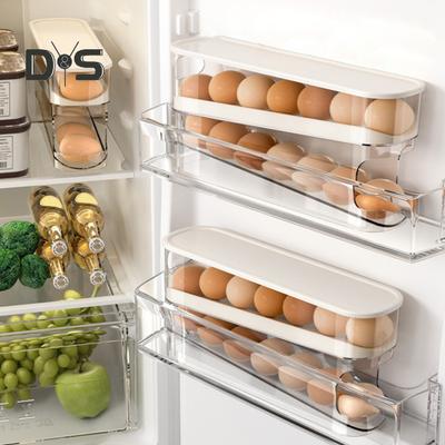 Contenitore Porta Uova da Frigorifero Grande Capacità Doppio Strato Design Trasparente Portauova Scorrevoli Automaticamente