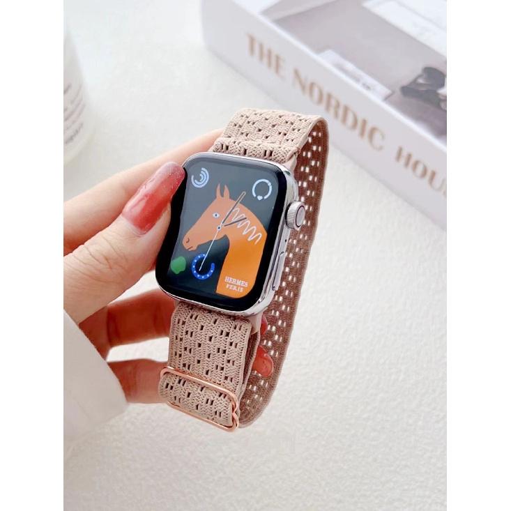 Elastic Strap for ApplewatchS10-Nylon Woven Hollowed Elastic Strap Adjustable for iWatch 10/9/8/7/6/5/4/3/2/1/Se/Ultra/Ultra2 46mm 49mm 45mm 42mm