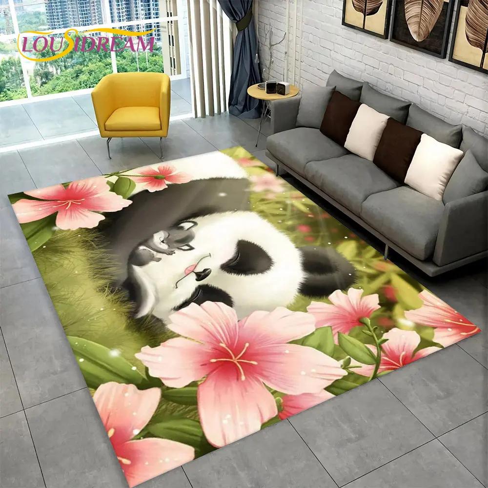 Dywan z motywem zwierząt z kreskówek Panda, dywanik do salonu, sypialni dziecięcej, sofy, wycieraczki, kuchni, antypoślizgowa mata podłogowa