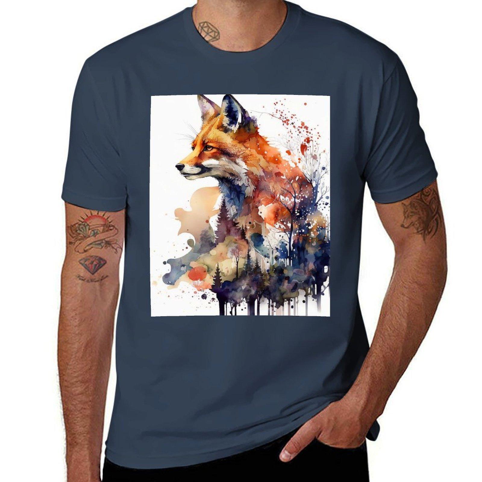 Fox Watercolor TShirt Big Size Simple TShirt S