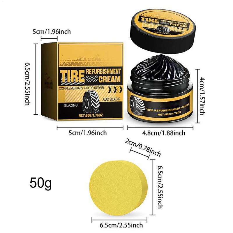 50g Tire Shine Coating Tyre Gloss Hydrophobic Sealant Wax Maintenance Long Cleaner Lasting Tire Agent Refurbishing with Sponge