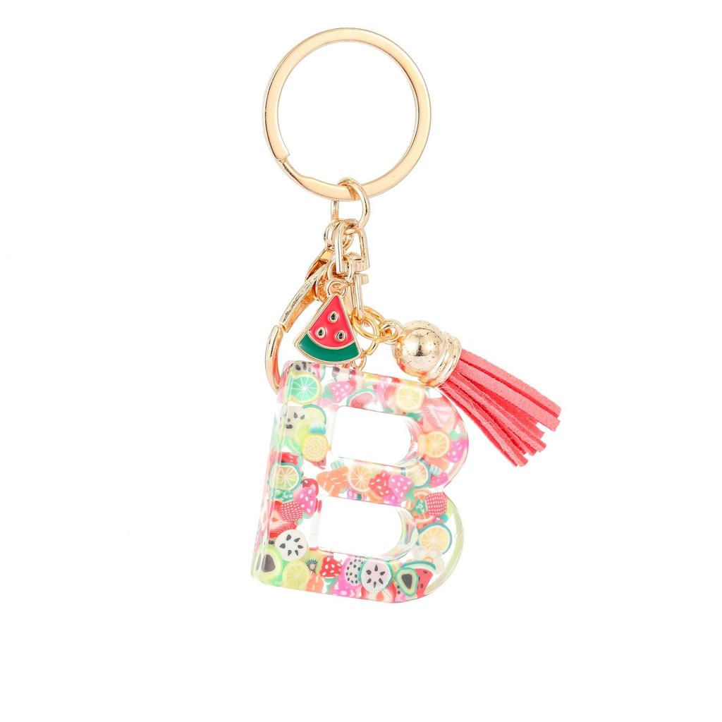 Summer Fruit Resin Keychain 26 Letters Fresh Cute Pendant Classic Retro Practical Durable Backpack Hanging Ornament Fashion Bag Accessory