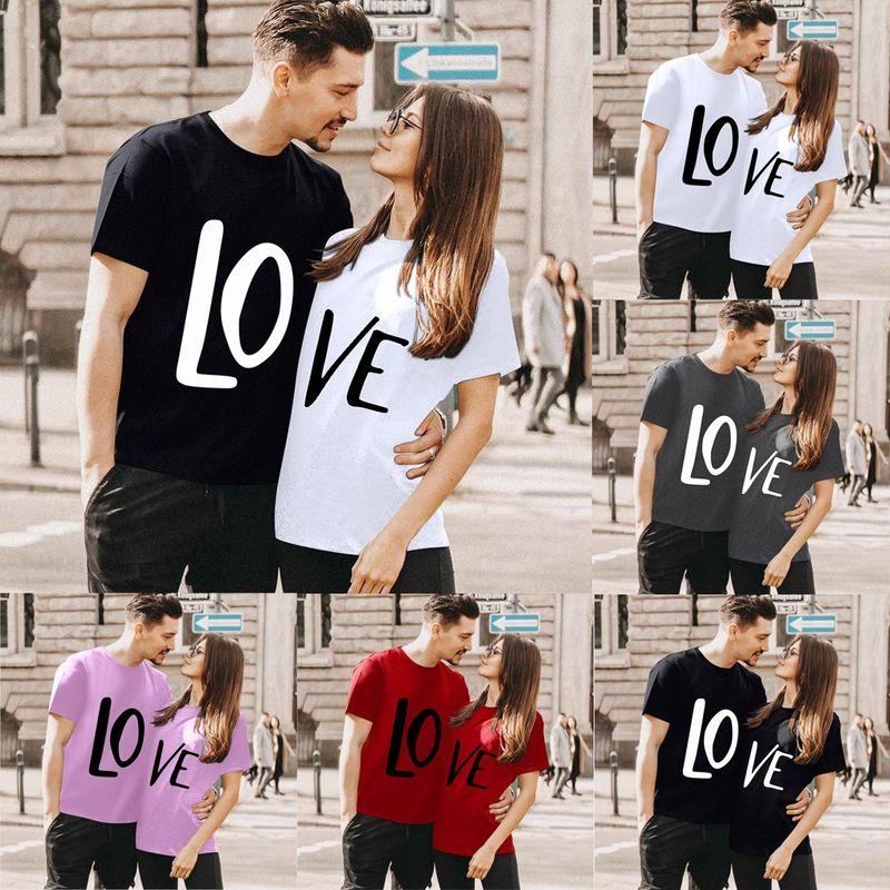 Valentine Day Woman Man T Shirt Letter LO VE Couple T-shirt