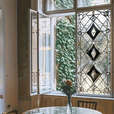 Pellicola Geometrica per Finestre Motivo a Rombi Pellicola per la Privacy Arte Vetro Colorato Adesivo Statico Blocca Sole per Finestre di Casa Ufficio Porte in Vetro