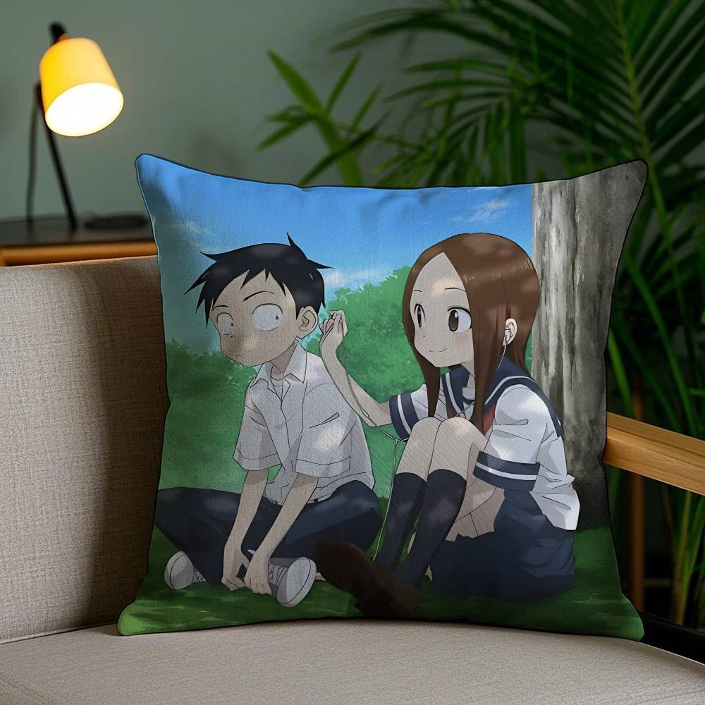 Anime Cartoon Takagi-san x Nishikata-N Pillow Case Anti-dustmite Pillowcase Invisible zipper silky short plush Sofa
