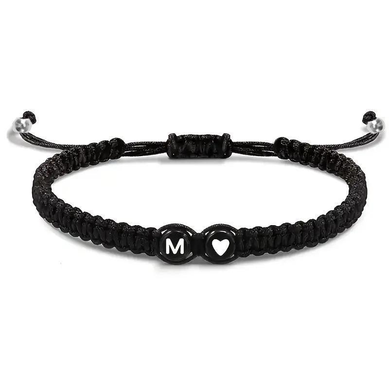 Handmade Black and White Heart Bracelet with 26 English Letters – Fashionable, Versatile Couple's Accessory