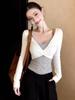 Women's Spring Striped Long-Sleeve Top with Twisted Knot Design - Slim-Fit and Flattering Two-Piece Look