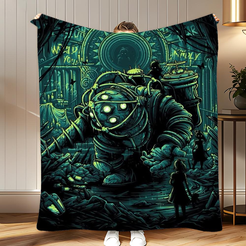 game derivative Bioshock Rapture Throw Soft Coral Fleece Blanket 310gsm Fluffy Warm Throw for Sofa Bed Couch Bedroom Decor 75x100cm