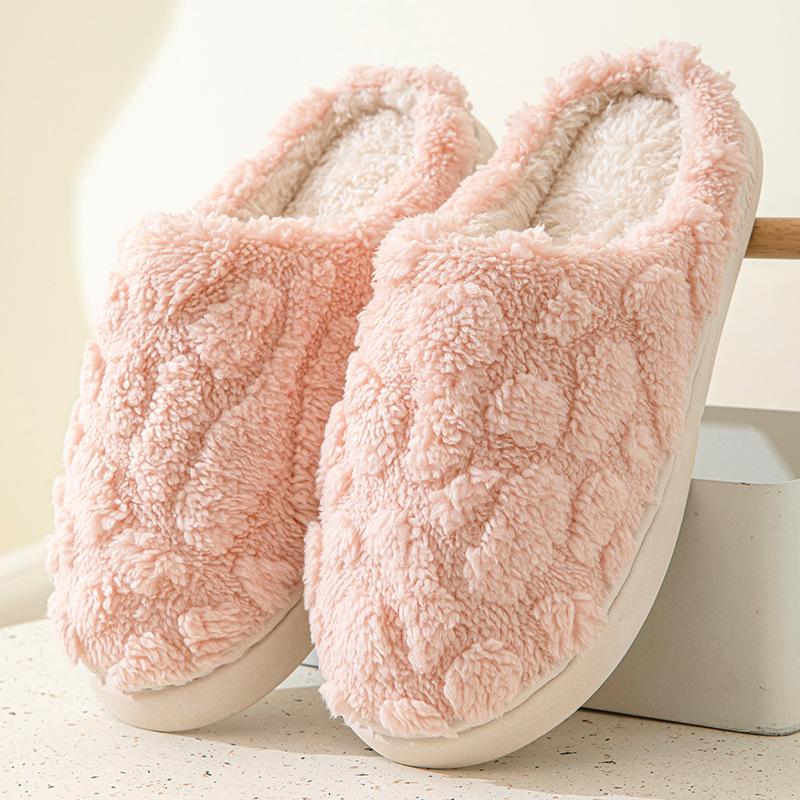 Plush cotton slippers women's autumn and winter men's home indoor warm thick-soled wear-resistant versatile couple confinement shoes