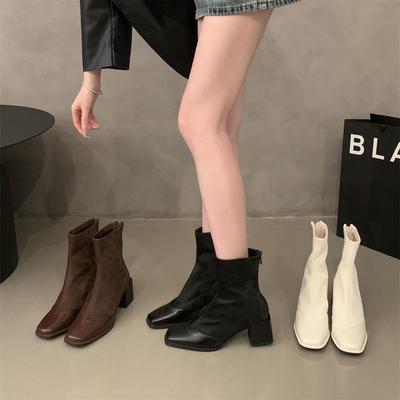 Retro dikke hak korte laarzen dames 2024 nieuwe herfst en winter leren laarzen Franse dunne laarzen hoge hak laarzen enkellaarsjes Martin laarzen