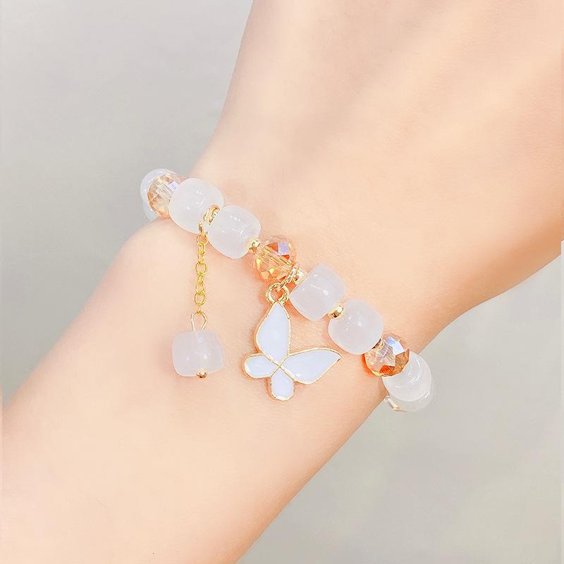 Cute Kids Glass Beaded Bracelet Princess Cartoon Crystal Flower Charm Bangle Handmade Jewelry Gift For Girls Students