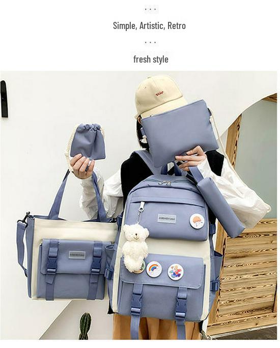 Stylish Korean Style Backpack Set for School: Large Capacity Fashion Shoulder Bag for Girls
