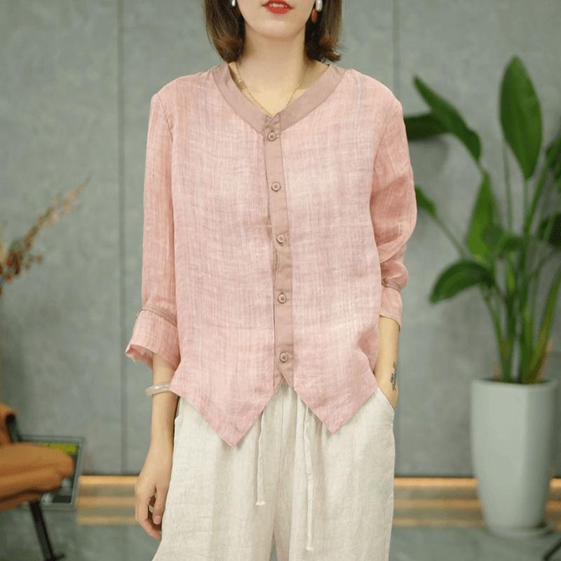 Retro Shirt Women's Cotton Linen Shirts Summer Loose Slimming Top Linen Small Shirt Large Size Thin Blouse