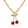 Cherry Red Cross-Border Necklace & Earrings Set: Light Luxury Niche Design, Elegant Clavicle Chain, Exquisite Accessories for Women