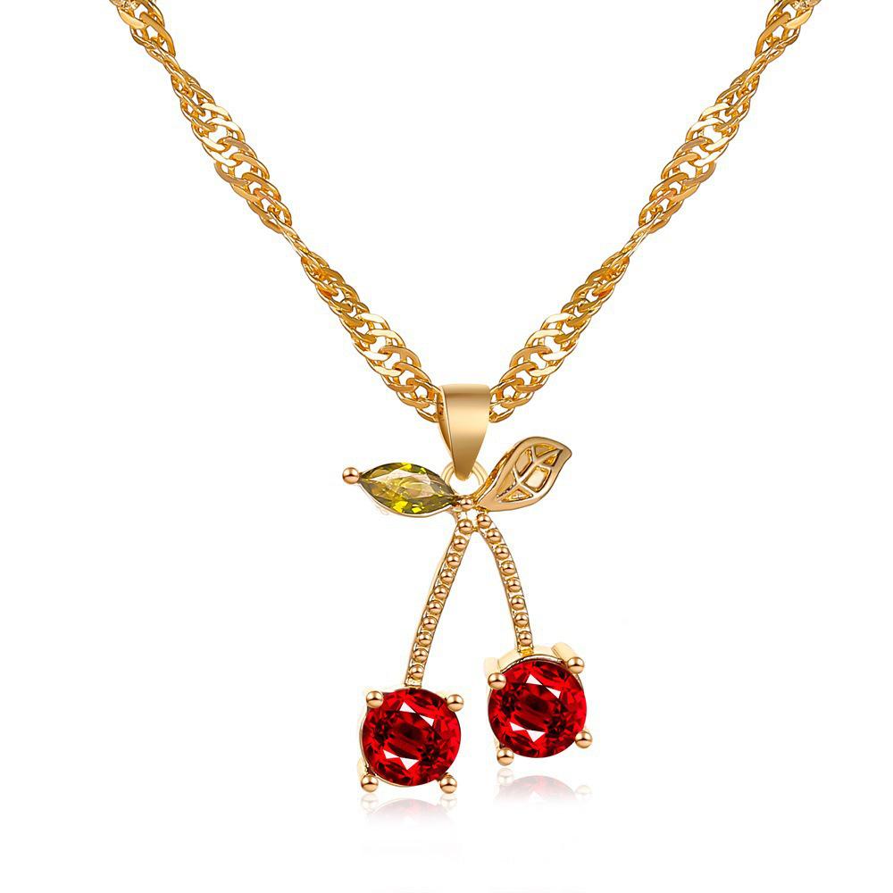 Cherry Red Cross-Border Necklace & Earrings Set: Light Luxury Niche Design, Elegant Clavicle Chain, Exquisite Accessories for Women