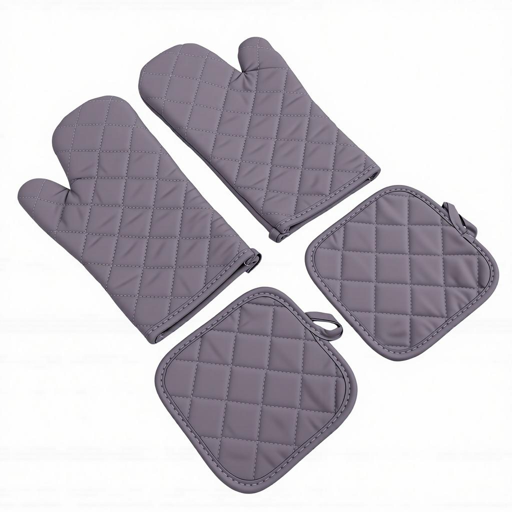 Oven Mitts Pot Holders Set Heat Proof Cotton Non Slip Kitchen Oven Gloves with Hanging for Cooking Grilling Machine Washable
