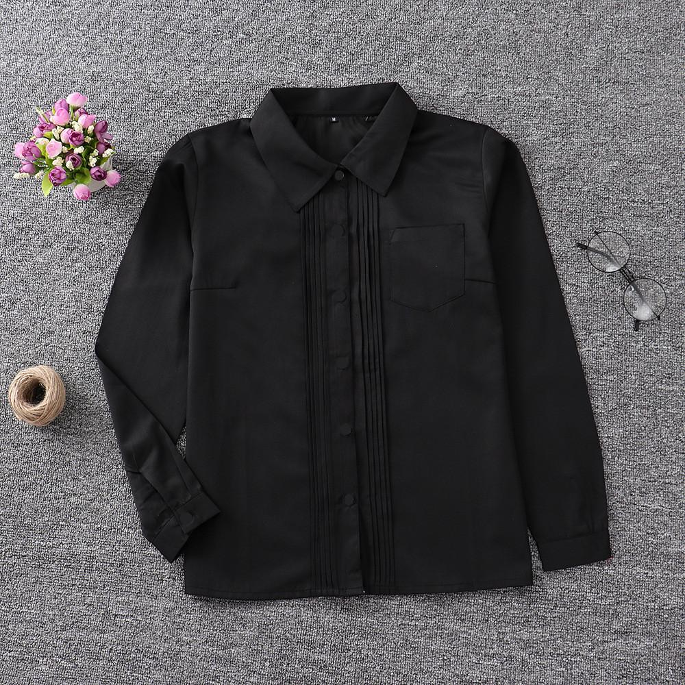 Uniform Long Sleeve Shirt With Pleated Front For Student Fashion