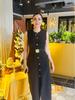 2025 Spring/Summer Women's Sleeveless Fitted Waist Slit Long Dress with Multi-Button Design