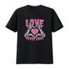 Love Never Ends Gothic Valentines Day Mens Cotton T Shirt with Skeleton Hands Heart Print vintage Washed graphic Comfortable