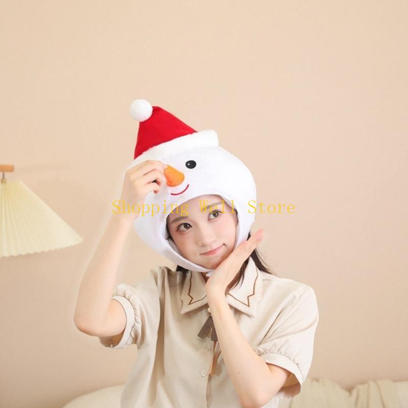 KX4B Plush Snowman Headgear Christmas Hat for Adults Warm Winter Festives Accessory Comfortable Santa Costume Headgear