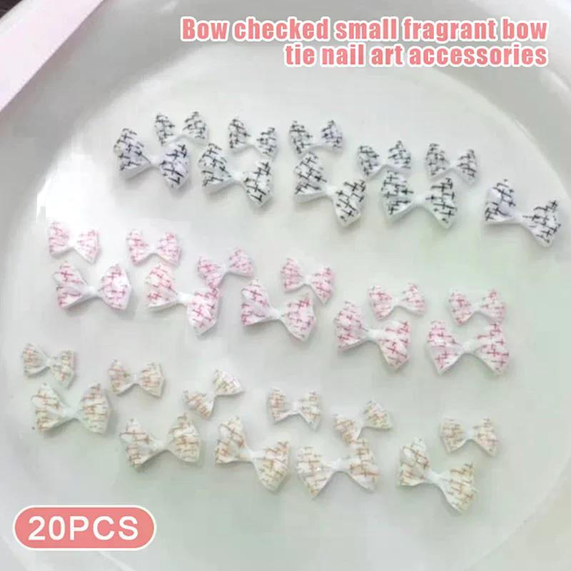 20Pcs Checkered Bows Resin Nail Charms Plaid Bows Ties Nail Art Decorations DIY Nail Designs