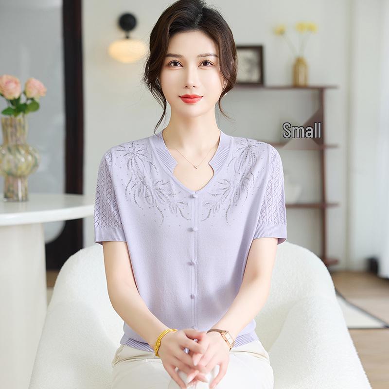

Mother s Day Gift: Summer Ice Silk Knit Top for Middle-Aged Women 2XL (Recommended for 60-67.5 kg)