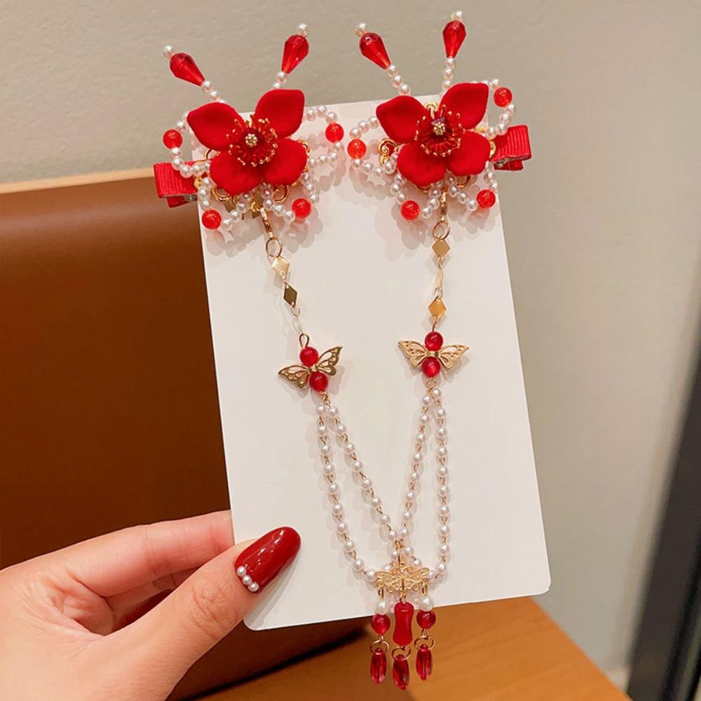 Hanfu Headwear Chinese Style Red Barrettes Princess Ancient Style Hair Clip  Kids
