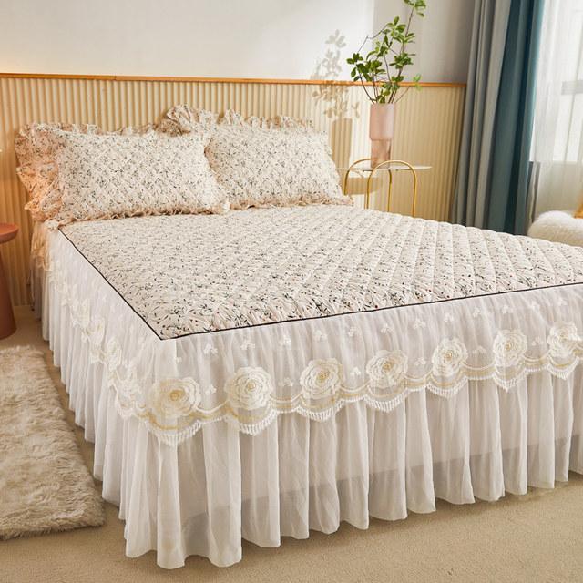 Korea Lace Bedspread King Size 200x220 Cotton Print Dust Ruffles Bed Cover Double Quilted Fitted Sheet with 2 Pillow Shams