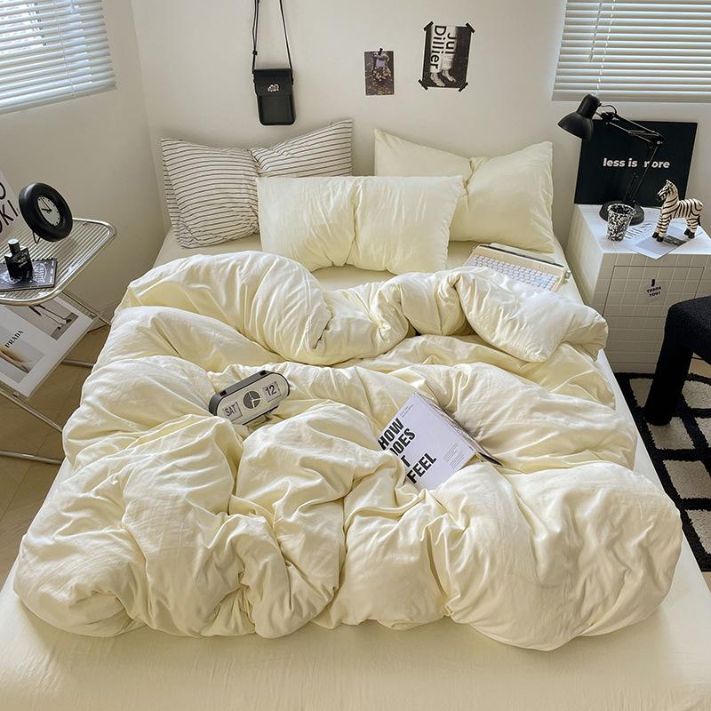 Ultra-soft Solid Color Washed Cotton Bed 4-piece Set Duplex Student Dormitory 3-piece Bed Sheet Quilt Cover Bedding