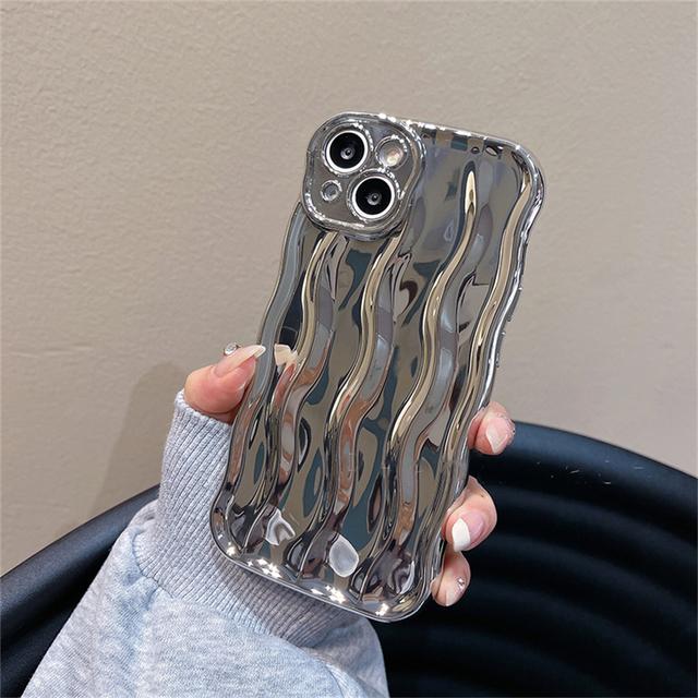 Koreanische ästhetische glänzende Ripple Laser Handytasche für Iphone 14 13 12 11 Pro Max süße schlichte wellige stoßfeste weiche rückseitige Abdeckung Funda