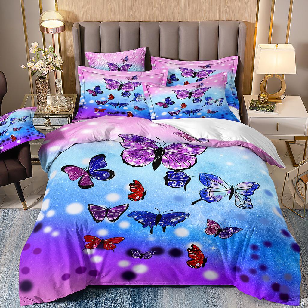 Butterfly Flower 3D Digital Printing Three-Piece Rose Quilt Cover