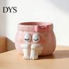 Pink Aesthetic Decor Cute Cartoon Girl Pen Holder, Resin Makeup Brush Decorative Desktop Creative Stationery Holder Organizer with Bow Design,