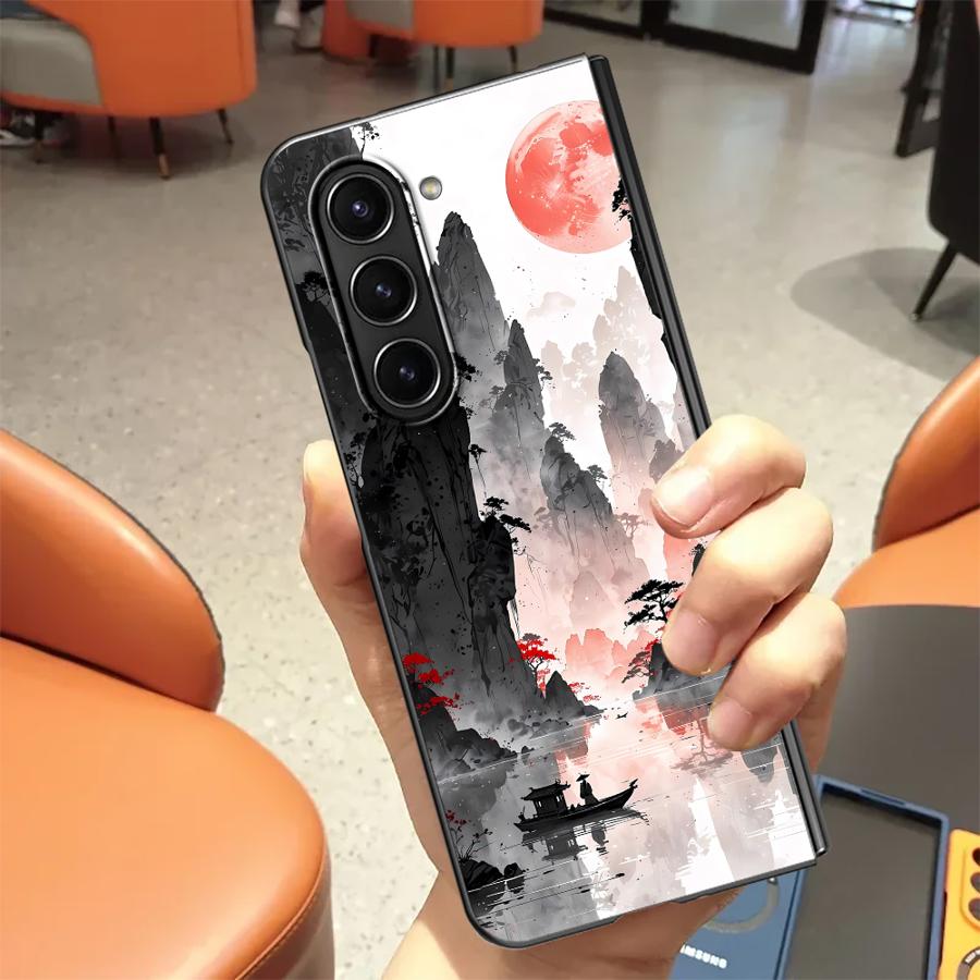 Ink Art Print Japanese Landscape Mountain Back Phone Cover Case for Samsung Galaxy ZFold4 ZFold6 ZFold7 ZFold5 Z Fold 7 6 5 4 3