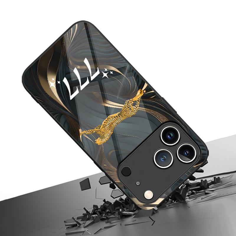 Gold Leopard Print Digital 7 Glass Phone Case Suitable for iPhone 17 16 15 14 13 12 11 Pro/Max/Plus Anti Drop and Shockproof