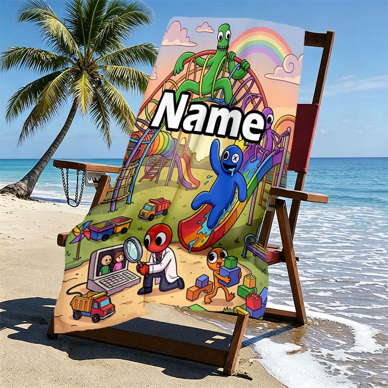 Custom Name Personalized Game Rainbow Friends Print Beach Towel, for Trip Camping Beach Party Home Decor, Birthday Gift for Family & Friends