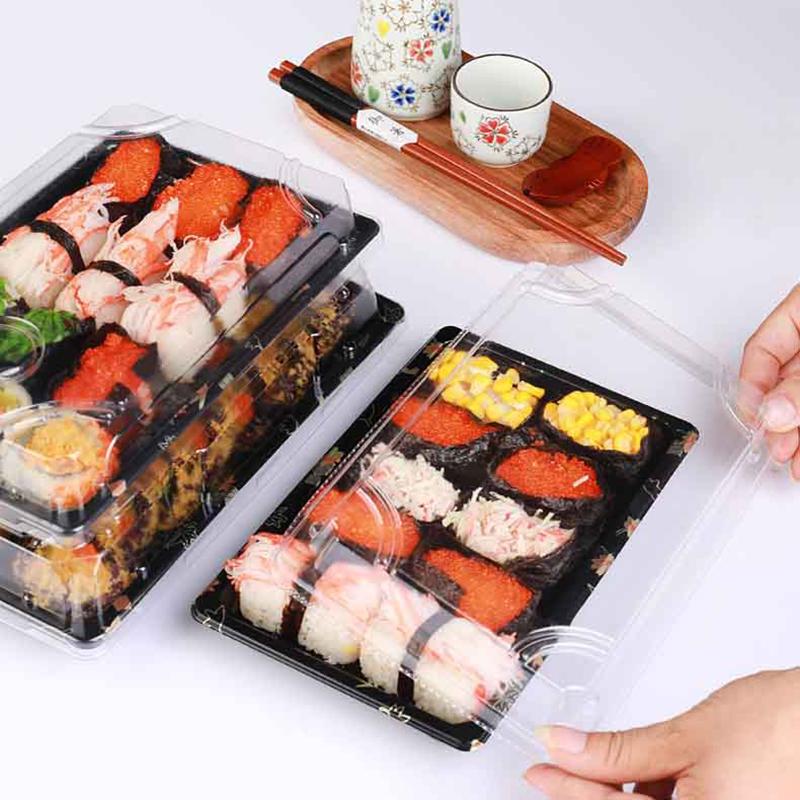 10 ks krabiček na sushi s sebou - Zesílené jednorázové ekologické nádoby s víčky pro balení jídla s sebou