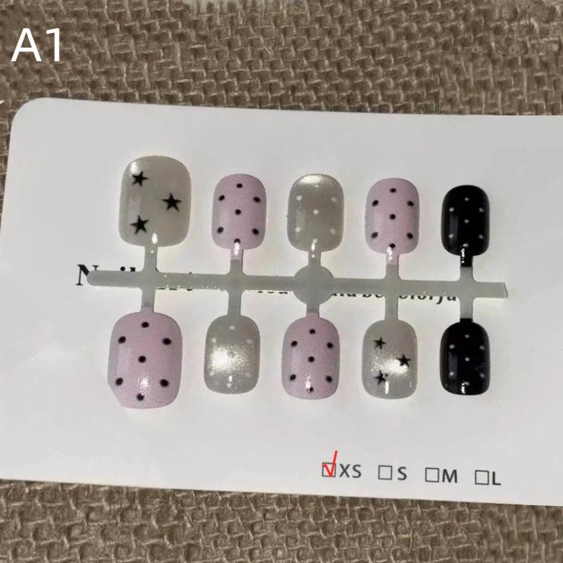 10Pcs Pink Polka Dot Star Cat Eye Fake Nails Art Decor Short Oval Shape Colorful Small Fresh Press On Nails Nail Patches