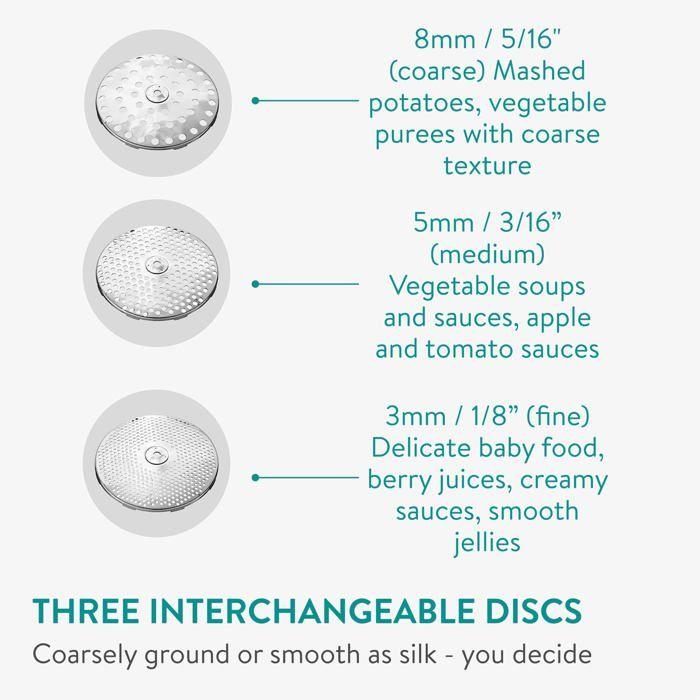 Presse-purée - navaris - 47369.02 - acier inoxydable - 3 grilles interchangeables - manuel