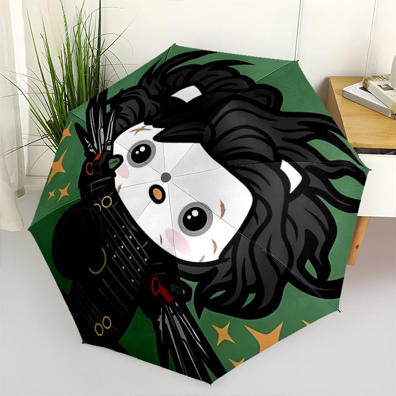 

1pc Chibi Edward Scissorhands Umbrella - Automatic Opening & Closing, Foldable Design, 8-Rib Frame, Outdoor, Ideal Gift for Fans, Travelers, Daily Use