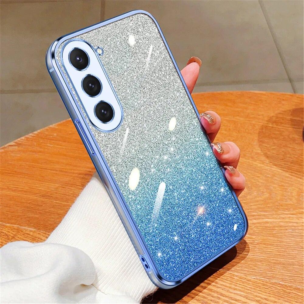 Gradient Glitter Plating Clear Phone Case for Samsung Galaxy S23 FE S24 Ultra S22 S23 S21 S20 S10 Plus Note 20 Ultra Soft Cover